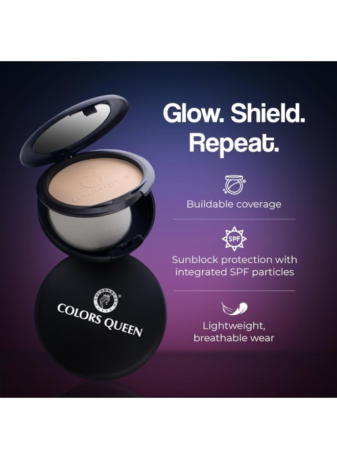 Colors Queen 3-in-1 Multi Effect Sun Block Compact Powder - Natural Nude, 30g | Long Lasting Compact Powder with Highlighter | Blends Effortlessly, Absorbs Oil, Lightweight Pressed Powder for Women - Image 3